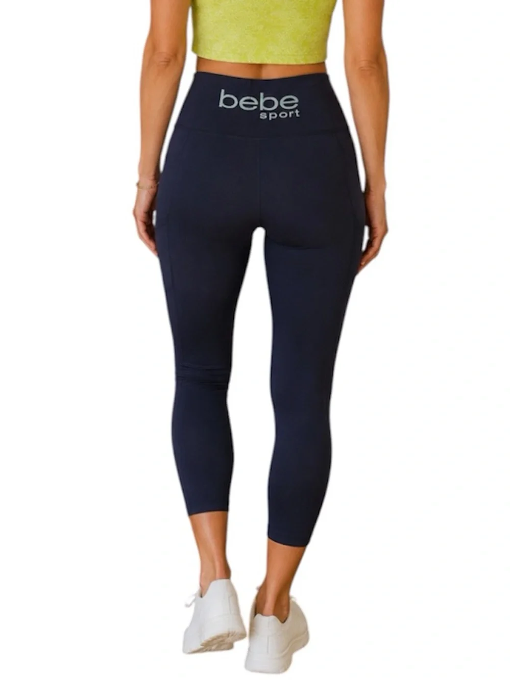 Bebe Sport Cropped Leggings Y2K Millennial Silver Logo Size S Activewear Fitness